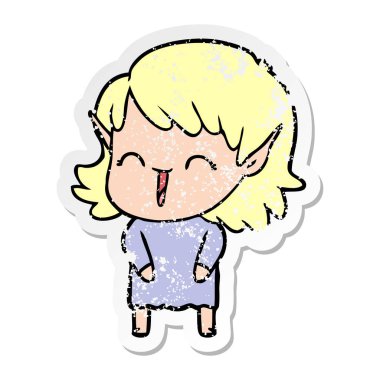 bir çizgi film elf kızın sıkıntılı etiket