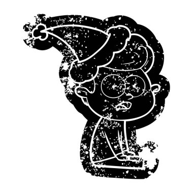 Noel Baba şapkası giyen bir bakan adam karikatür sıkıntılı simgesi