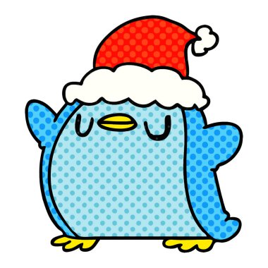 Noel karikatür kawaii Penguin el çekilmiş