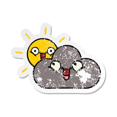 sevimli çizgi fırtına bulutu ve güneş sıkıntılı etiket