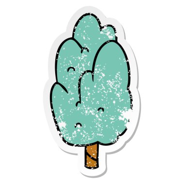 elle çizilmiş etiket karikatür doodle tek yeşil ağaç sıkıntılı