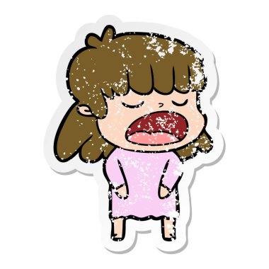 yüksek sesle konuşuyor karikatür kadının sıkıntılı etiket