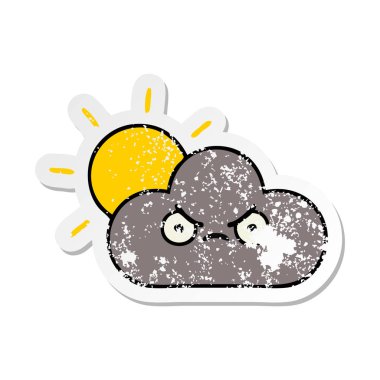 sevimli çizgi fırtına bulutu ve güneş sıkıntılı etiket