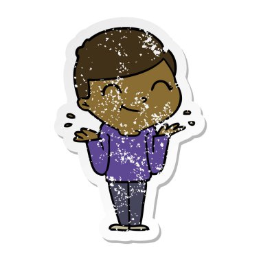 gülümseyen bir çizgi film çocuk sıkıntılı etiket