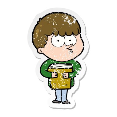 bir kitap meraklı bir çizgi film çocuk sıkıntılı etiket