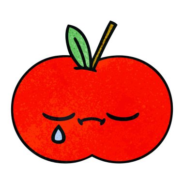 Retro grunge doku karikatür kırmızı elma