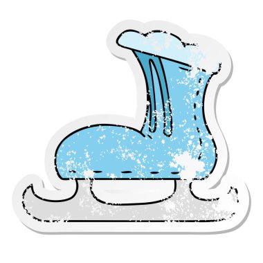 sıkıntılı etiket karikatür bir buz pateni çizme-in doodle