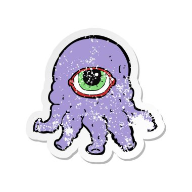 bir çizgi film uzaylı kafa Retro sıkıntılı etiket