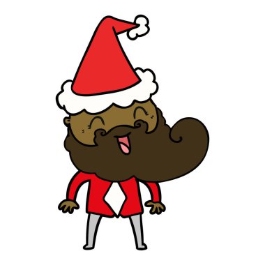 çizim için Noel Baba şapkası giyen mutlu bir sakallı adamın el çekilmiş