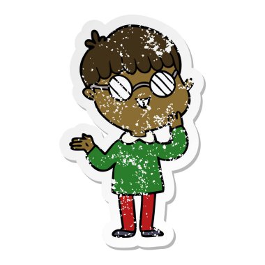 gözlük takan bir çizgi film çocuk sıkıntılı etiket