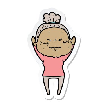 etiket bir karikatür rahatsız yaşlı kadının