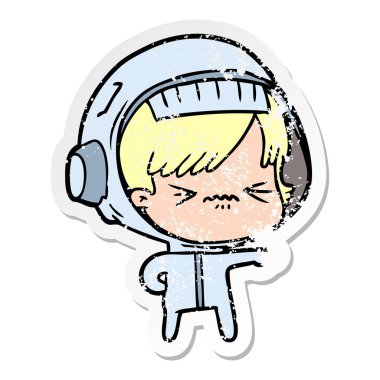 bir çizgi film astronot kadının sıkıntılı etiket