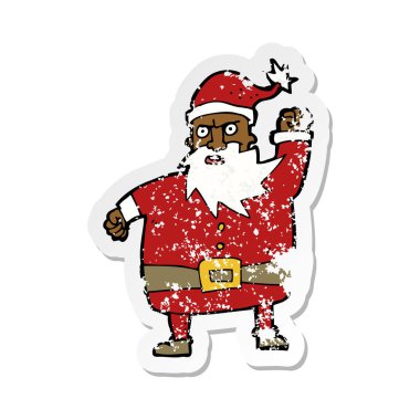 Retro sıkıntılı etiket bir karikatür Noel Baba
