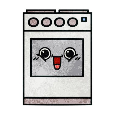 Retro grunge doku karikatür bir mutfak fırın