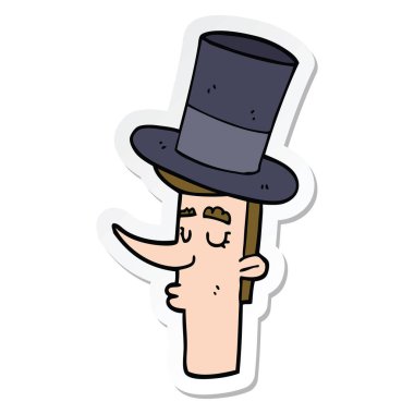 Silindir şapka giyen bir çizgi film adam etiketi