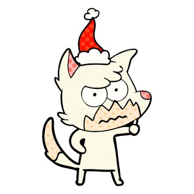 çizgi roman tarzı illüstrasyon santa şapka rahatsız tilki el çekilmiş