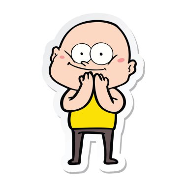 etiket bakarak bir karikatür kel adam