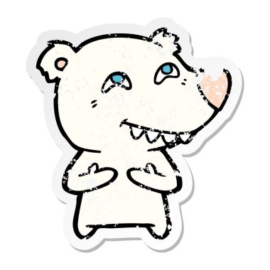 diş gösteren bir çizgi film kutup ayısı sıkıntılı etiket