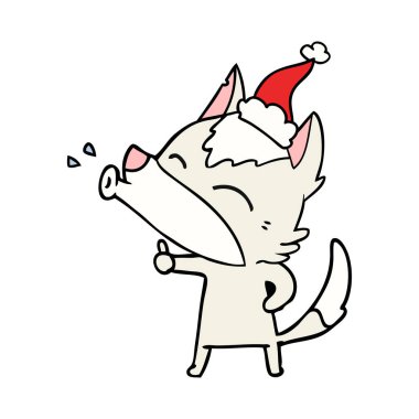 uluyan kurt çizgi çizme giyen Noel Baba şapkası