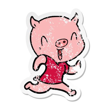 mutlu karikatür domuz bir sıkıntılı etiket