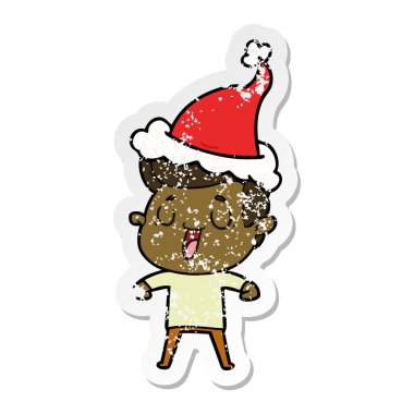 mutlu el sıkıntılı etiket karikatür Noel Baba şapkası giyen bir adamın çekilmiş