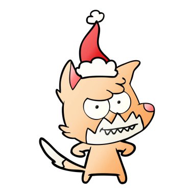 Noel Baba şapkası giyen bir sırıtış Fox degrade çizgi film el çekilmiş