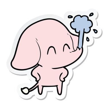 etiket su spouting bir sevimli çizgi fil