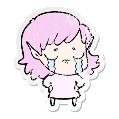 bir çizgi film ağlayan elf kızın sıkıntılı etiket