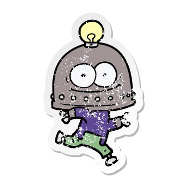 bir mutlu karton robot ampul ile sıkıntılı etiket