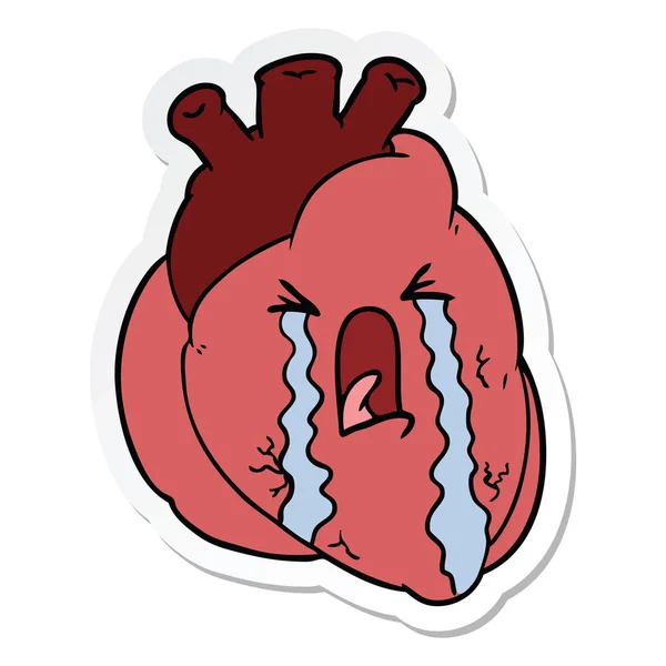 Sticker of a cartoon heart crying — Stock Vector