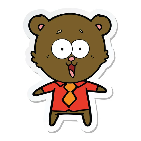 Etiqueta de um ursinho de pelúcia rindo desenhos animados em camisa e gravata —  Vetores de Stock