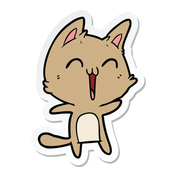 Etiket bir mutlu karikatür kedi — Stok Vektör