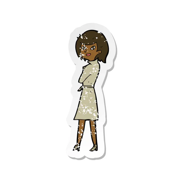 Retro Distressed Sticker Cartoon Woman Trench Coat — Stock Vector