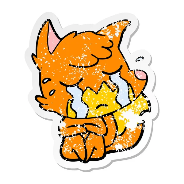 Verontruste Sticker Van Een Huilende Fox Cartoon — Stockvector