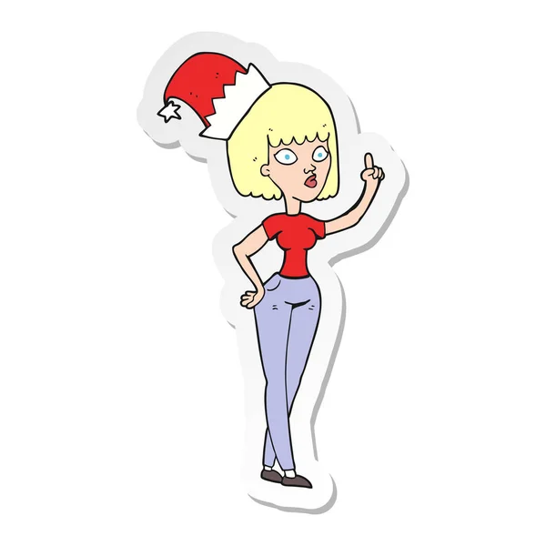 Sticker einer Cartoon-Frau mit Weihnachtsmütze — Stockvektor