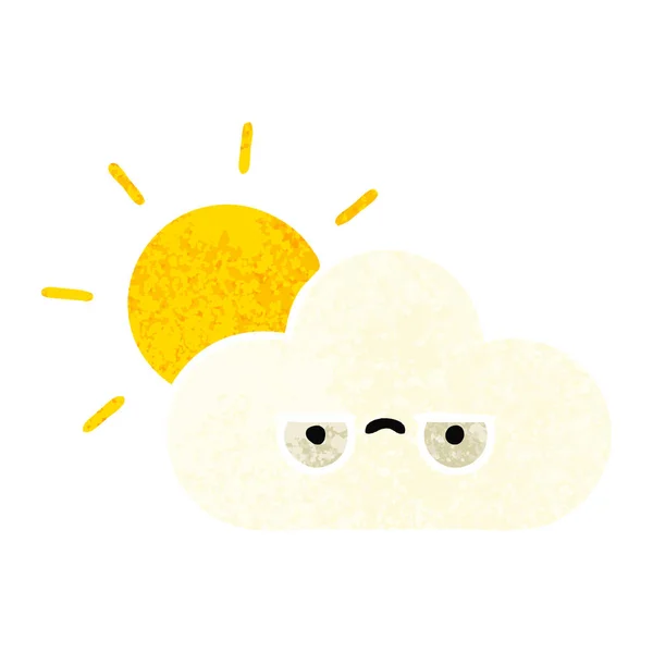 Retro Illusztráció Stílus Karikatúra Sun Cloud — Stock Vector