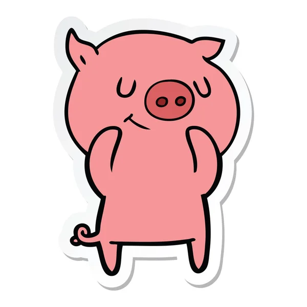 Autocollant d'un cochon de dessin animé heureux — Image vectorielle