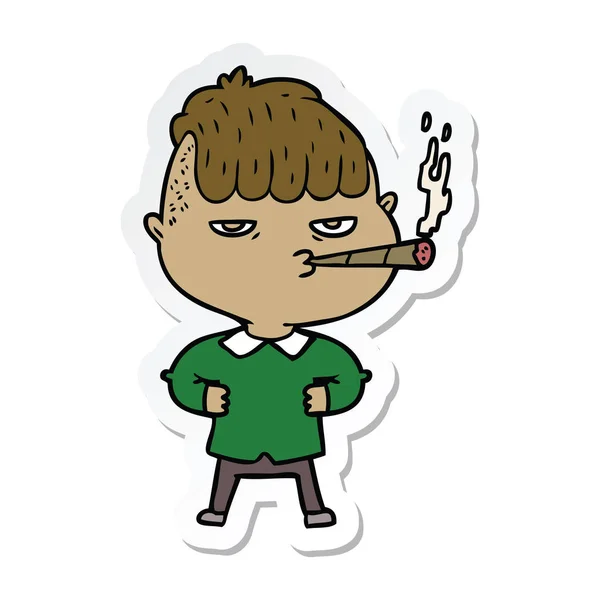 Etiqueta Homem Dos Desenhos Animados Fumando — Vetor de Stock