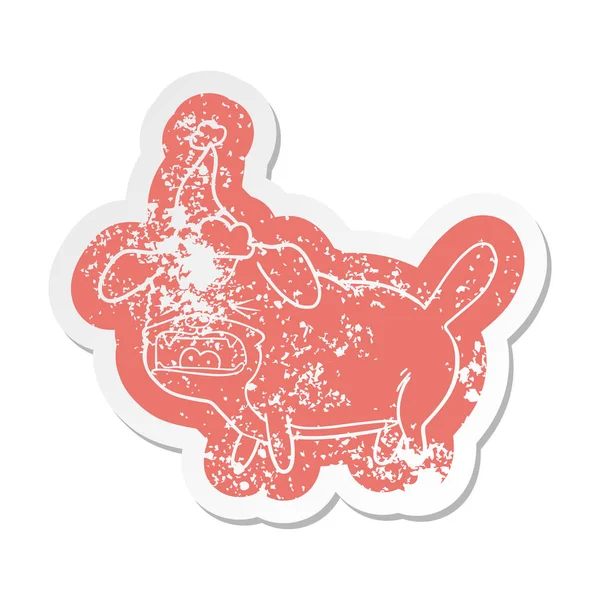 Noodlijdende Sticker Eigenzinnige Cartoon Van Een Hond Blaffen Dragen Kerstmuts — Stockvector