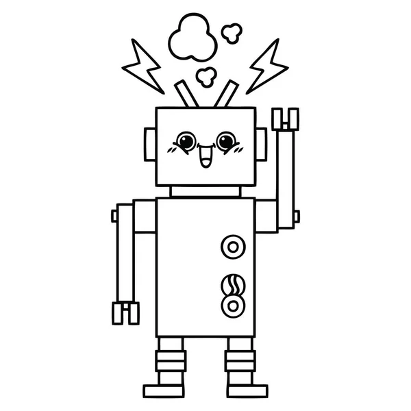 Línea dibujo dibujos animados robot feliz — Vector de stock