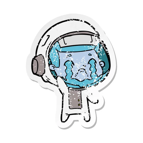 Etiqueta angustiada de um astronauta chorando desenhos animados —  Vetores de Stock