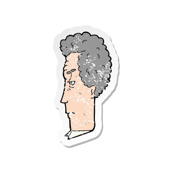 Retro distressed nálepka kreslený šedé vlasy-muž — Stockový vektor