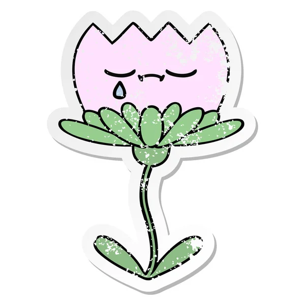 Verontruste sticker van een leuke cartoon bloem — Stockvector