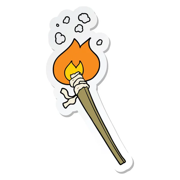 Sticker of a cartoon burning torch — Stock Vector