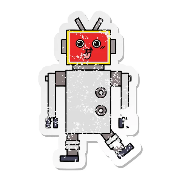 Etiqueta Angustiada Robô Feliz Bonito Desenhos Animados —  Vetores de Stock