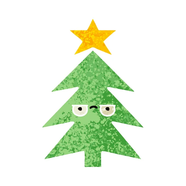Desenho Animado Estilo Ilustração Retro Uma Árvore Natal —  Vetores de Stock