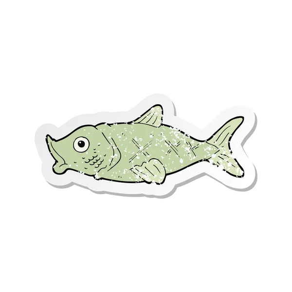 Autocollant en détresse rétro d'un poisson dessin animé — Image vectorielle