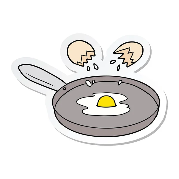 Etiqueta de um ovo de ato de fritar de panela de desenho animado — Vetor de Stock