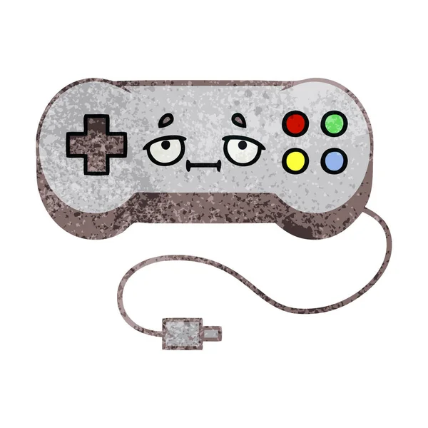 Controlador de juego de dibujos animados de textura grunge retro — Vector de stock