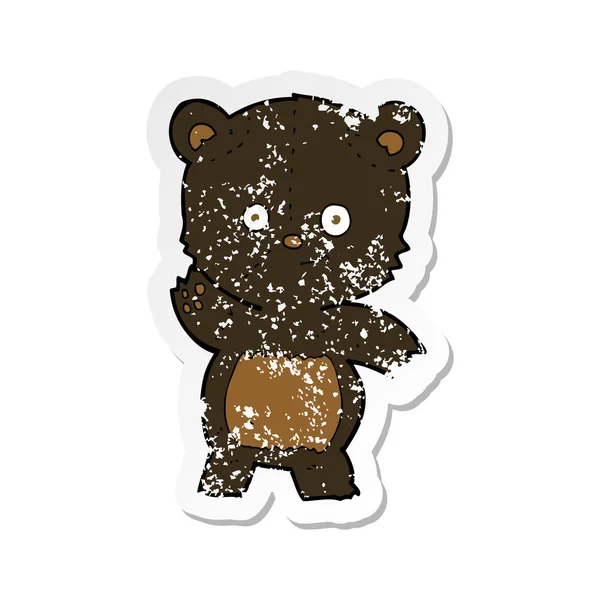 Adesivo Angustiado Retro Urso Preto Acenando Desenhos Animados —  Vetores de Stock